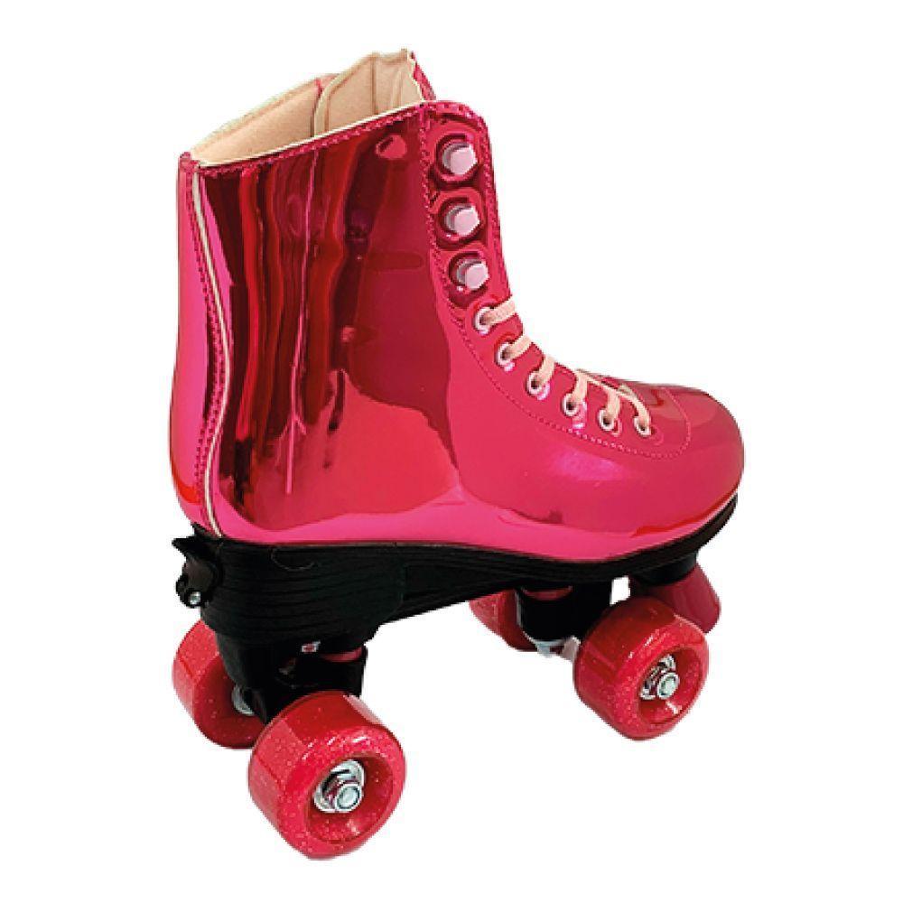 Patins Shine Com 4 Rodas Rosa Platinado Brilhante Tamanho 31 Ao 34 Ajustável - Fenix - 3