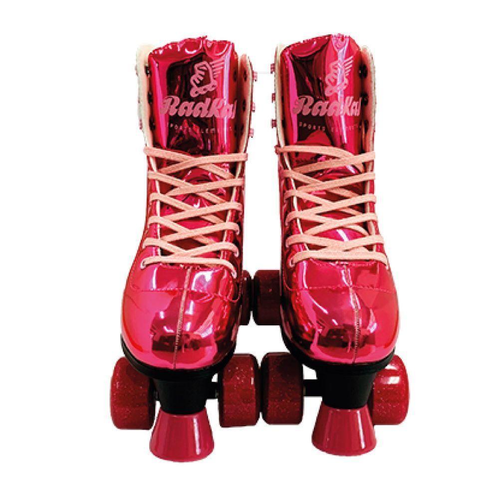 Patins Shine Com 4 Rodas Rosa Platinado Brilhante Tamanho 31 Ao 34 Ajustável - Fenix - 4