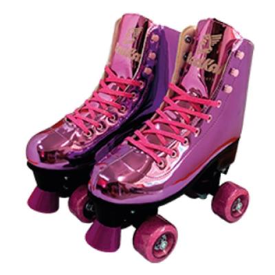 Patins Shine Com 4 Rodas Roxo Platinado Brilhante Tamanho 31 Ao 34 Ajustável - Fenix
