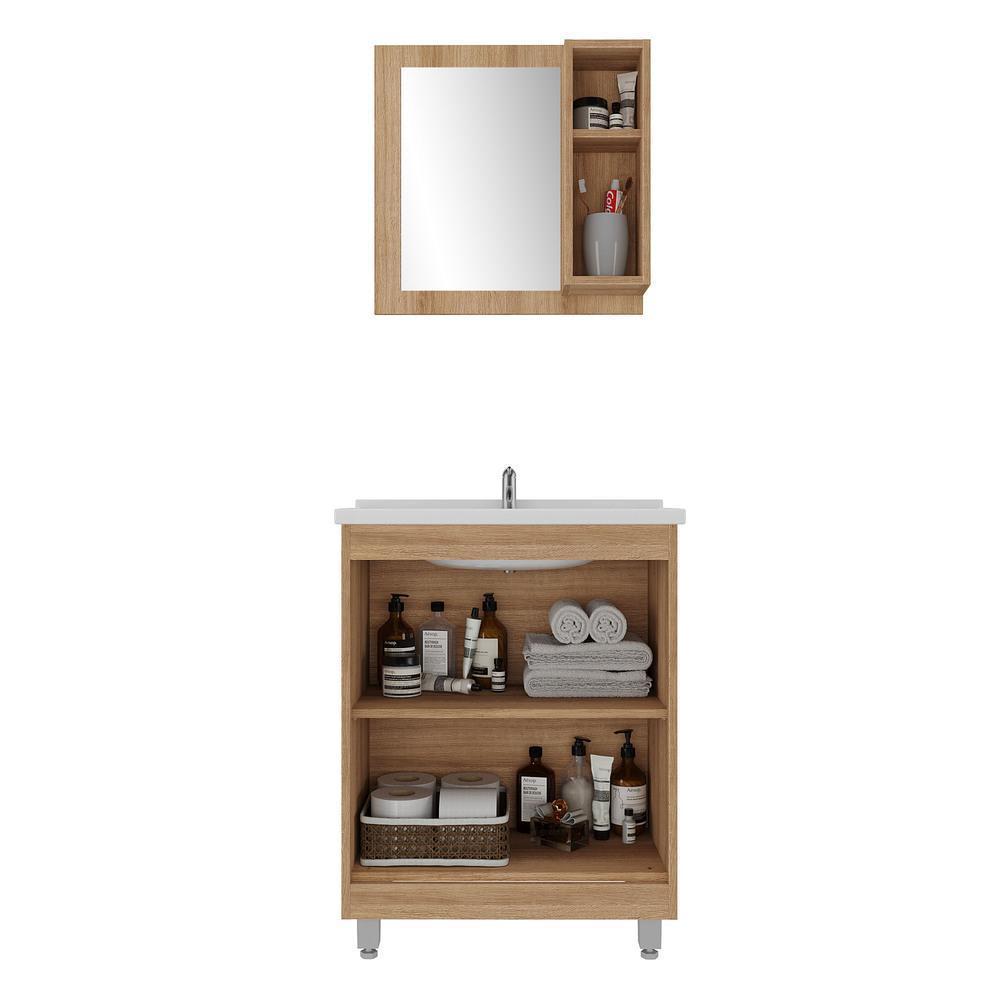 Gabinete Banheiro Com Cuba 60cm Castanho Argel/branco - 3