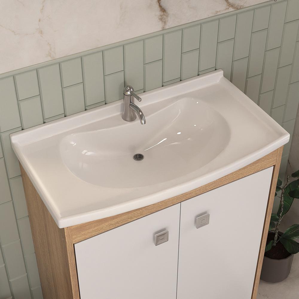 Gabinete Banheiro Com Cuba 60cm Castanho Argel/branco - 5