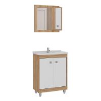 Gabinete Banheiro Com Cuba 60cm Castanho Argel/branco - 6