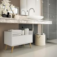 Gabinete Balcão Banheiro 80 Cm C/ Pés Retrô Branco/natural - 7
