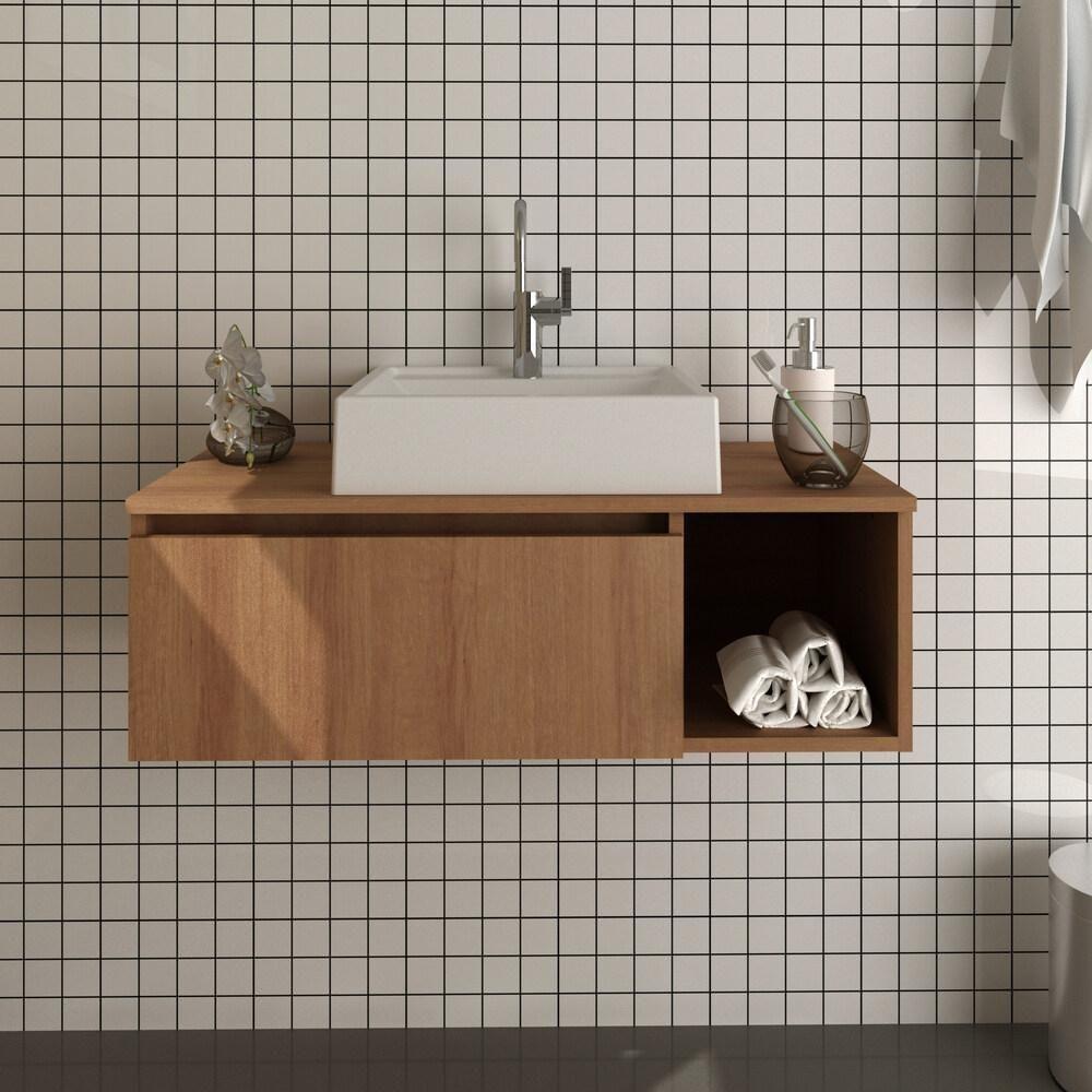 Gabinete Banheiro Suspenso 80Cm Multimóveis Cr10081 Amêndoa - 1