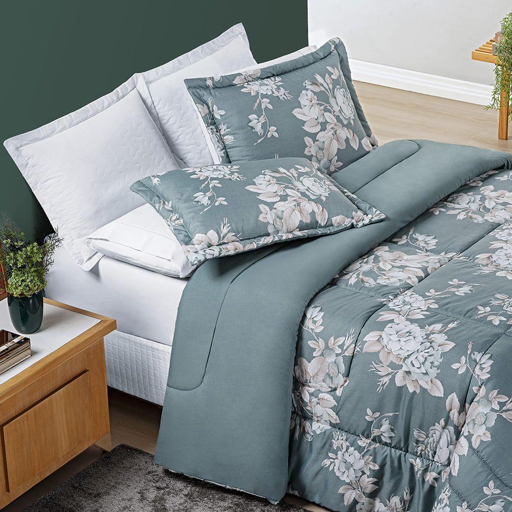 Edredom Júlia Casal Queen 03 Peças Tecido Dupla Face Microfibra 200 Fios Floral - Primavera - 2