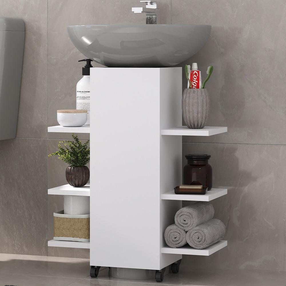 Gabinete Armário De Banheiro Com Rodízios Para Pia De Coluna Multimóveis Mp5027 Branco - 1