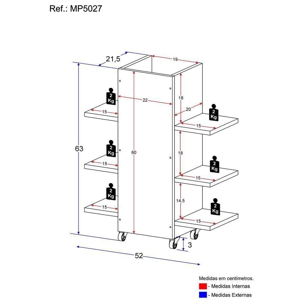 Gabinete Armário De Banheiro Com Rodízios Para Pia De Coluna Multimóveis Mp5027 Branco - 5
