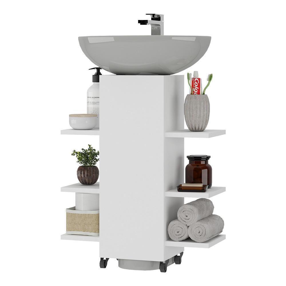 Gabinete Armário De Banheiro Com Rodízios Para Pia De Coluna Multimóveis Mp5027 Branco - 6