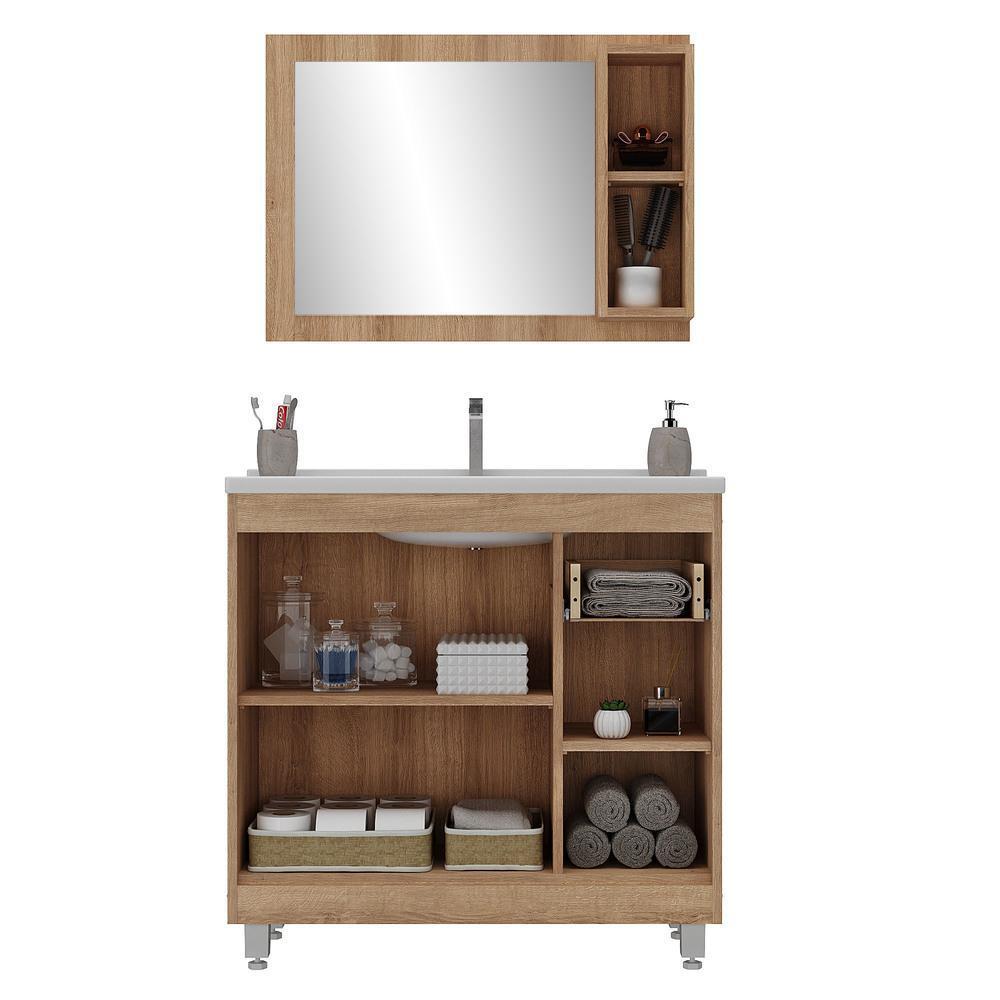 Gabinete Banheiro Com Cuba 80cm Castanho Argel/branco - 3