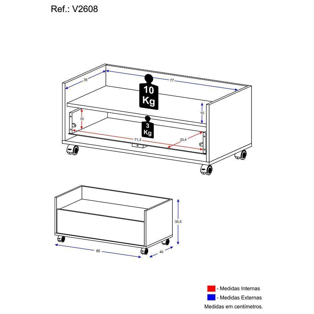 Balcão Gabinete Banheiro Com Rodízios 80Cm Multimóveis V2608 Branco Branco - 5