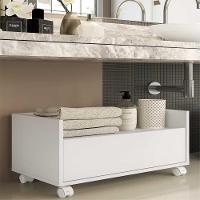 Balcão Gabinete Banheiro Com Rodízios 80Cm Multimóveis V2608 Branco Branco - 7