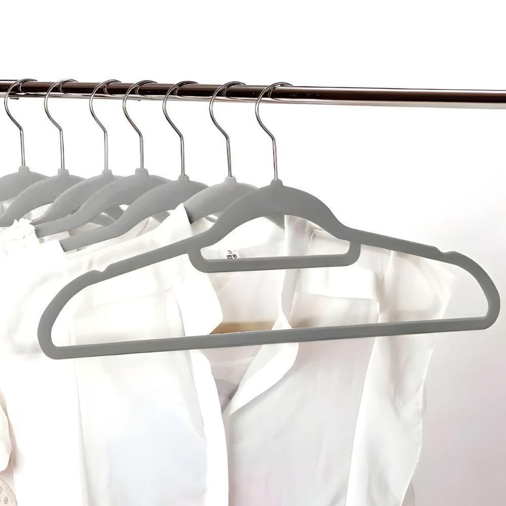 Kit Com 10 Cabides Slim De Veludo - Organização E Sofisticação cinza - 3