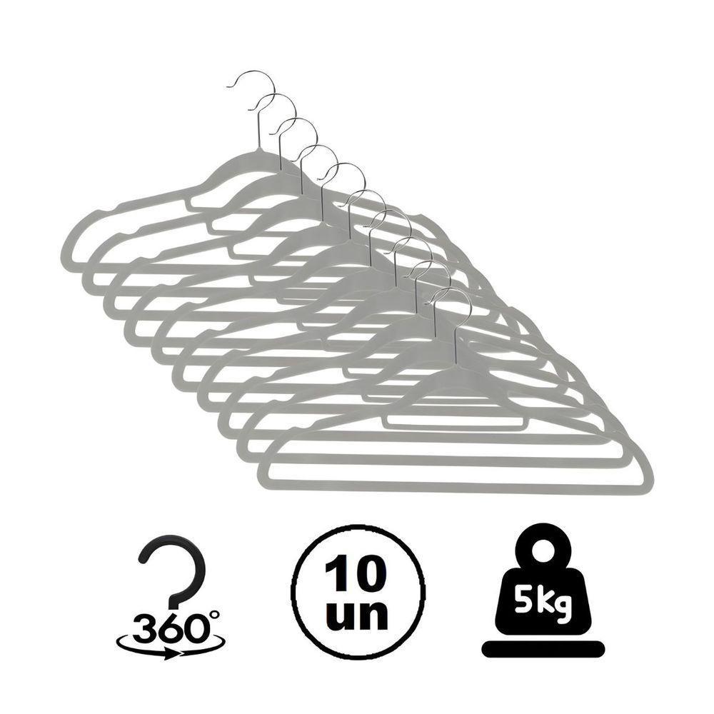 Kit Com 10 Cabides Slim De Veludo - Organização E Sofisticação cinza - 4