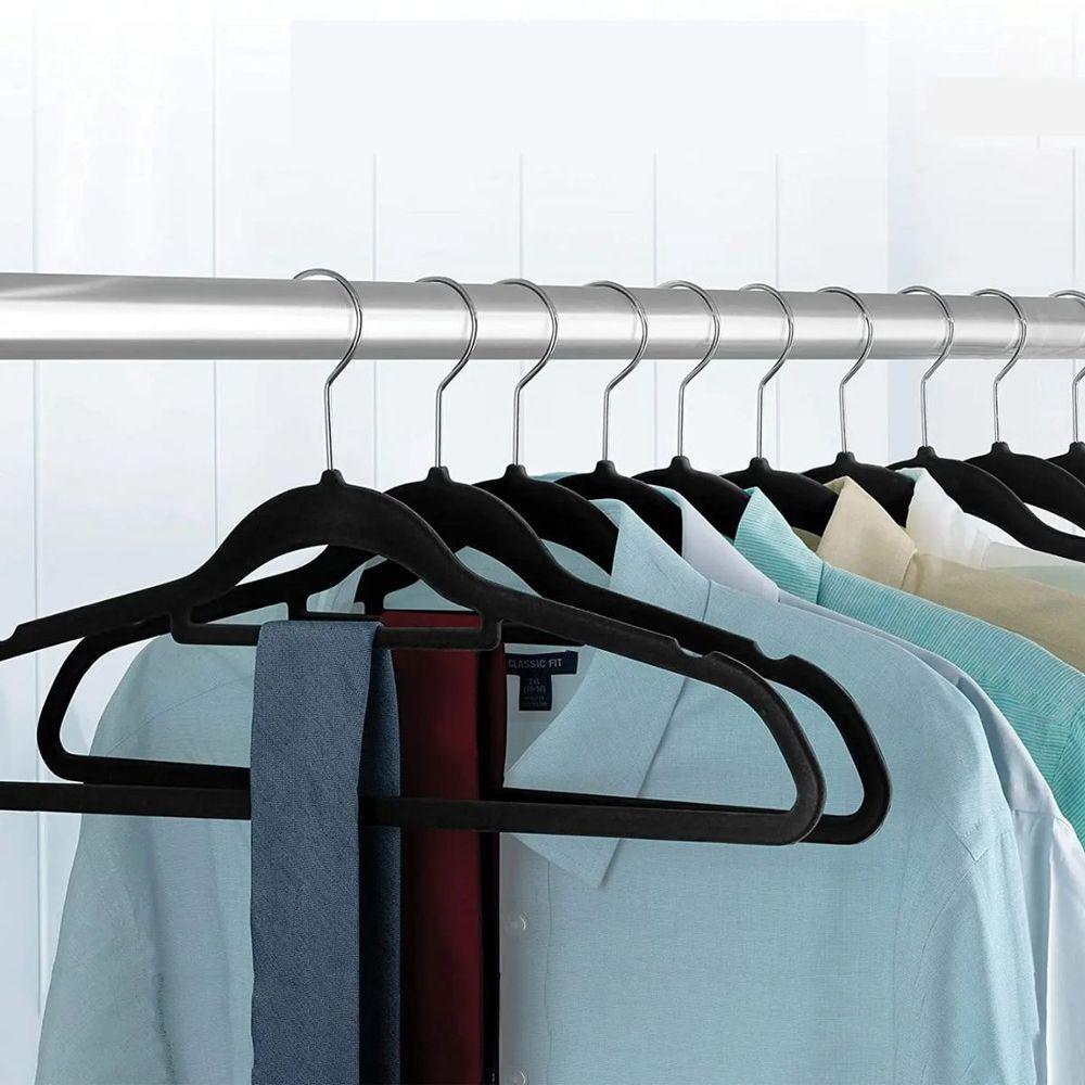 Kit Com 10 Cabides Slim De Veludo - Organização E Sofisticação cinza - 9