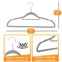Kit Com 10 Cabides Slim De Veludo - Organização E Sofisticação cinza - 2