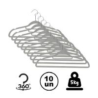 Kit Com 10 Cabides Slim De Veludo - Organização E Sofisticação cinza