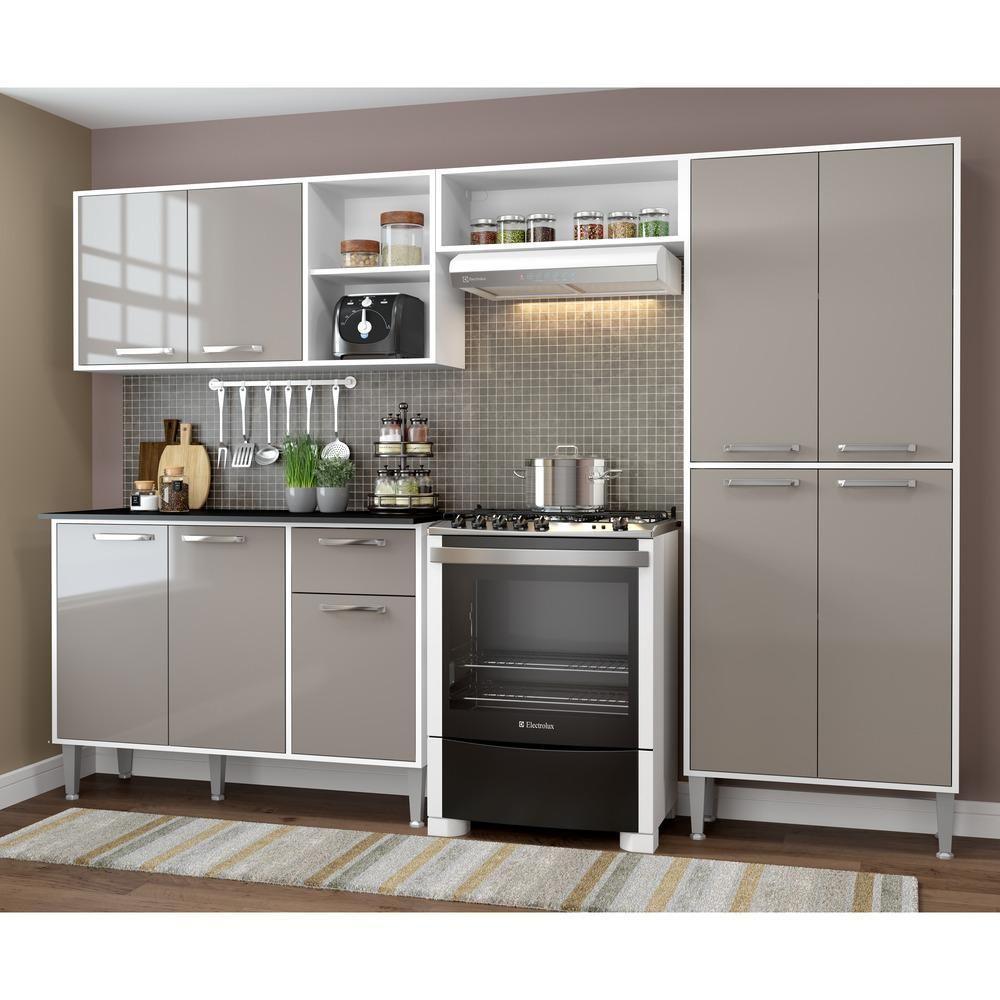 Cozinha Compacta Com Armário E Balcão Xangai Multimóveis Vm2840 Branca/Lacca Fumê Branco/Lacca Fumê - 2
