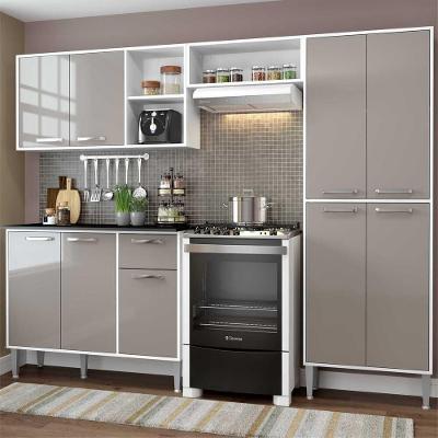 Cozinha Compacta com Armário e Balcão MP2840 9 Portas 1 Gaveta MDF Branca Lacca Fumê