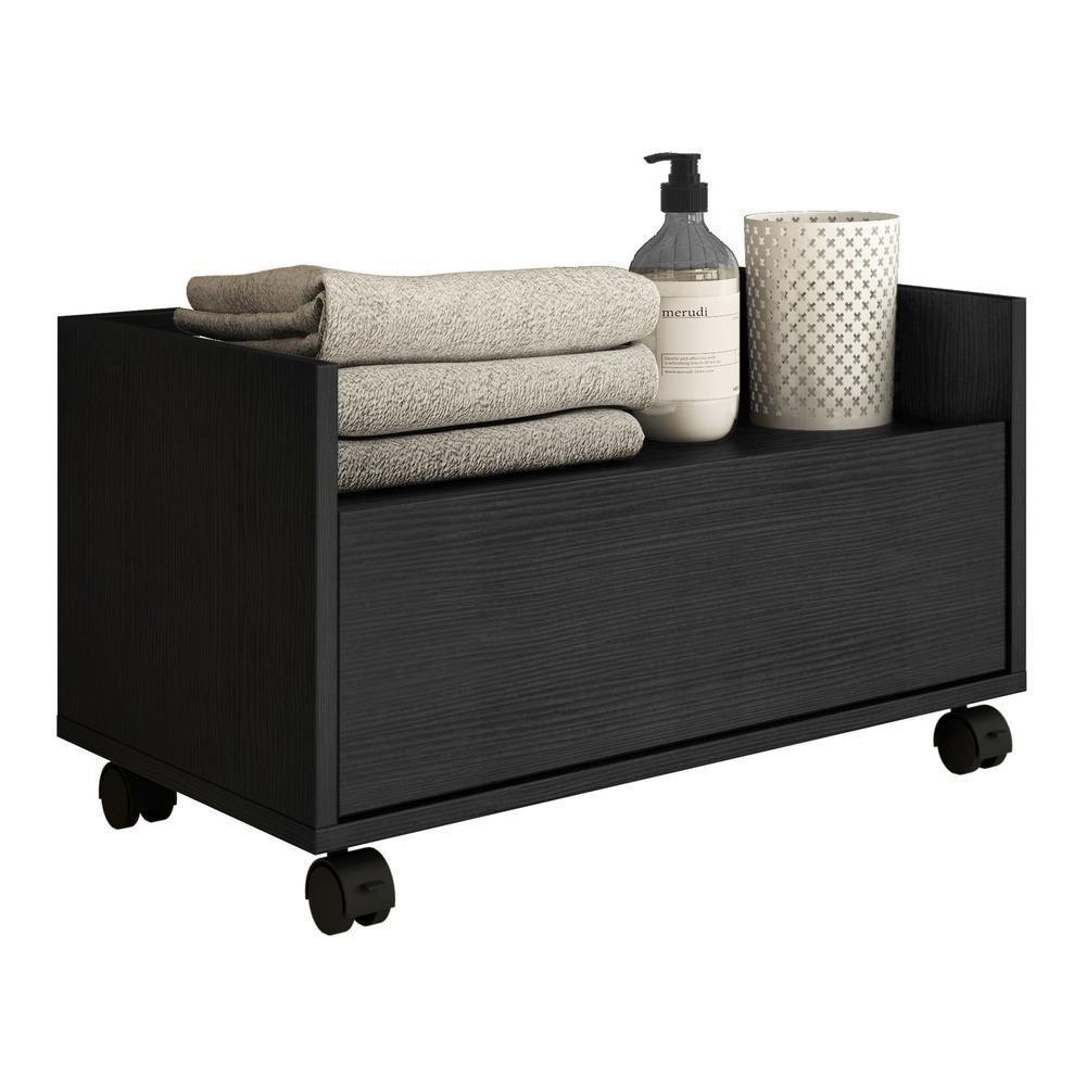 Balcão Gabinete Banheiro Com Rodízios 80Cm Multimóveis V2608 Preto Preto - 1