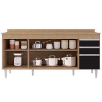 Balcão Gabinete 180cm Com Tampo Dallas Castanho-preto - Lumil - 3