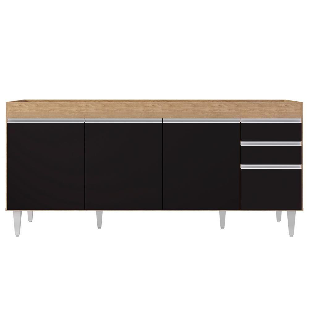 Balcão Gabinete Para Pia 180cm Sem Tampo Dallas Castanho-preto - Lumil - 6