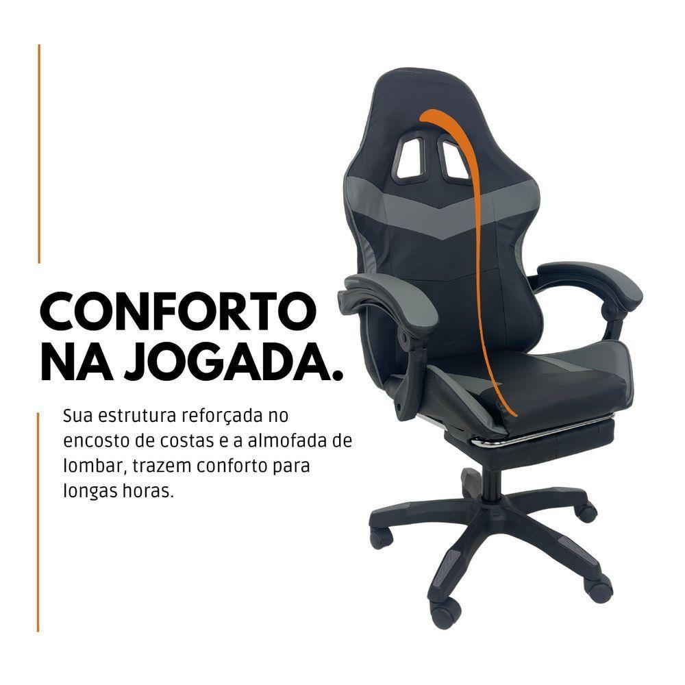 Kit 2 Cadeiras Gamer Stillus Ergonômica Com Apoio Para Os Pés Cinza - 5