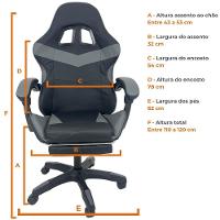 Kit 2 Cadeiras Gamer Stillus Ergonômica Com Apoio Para Os Pés Cinza - 8