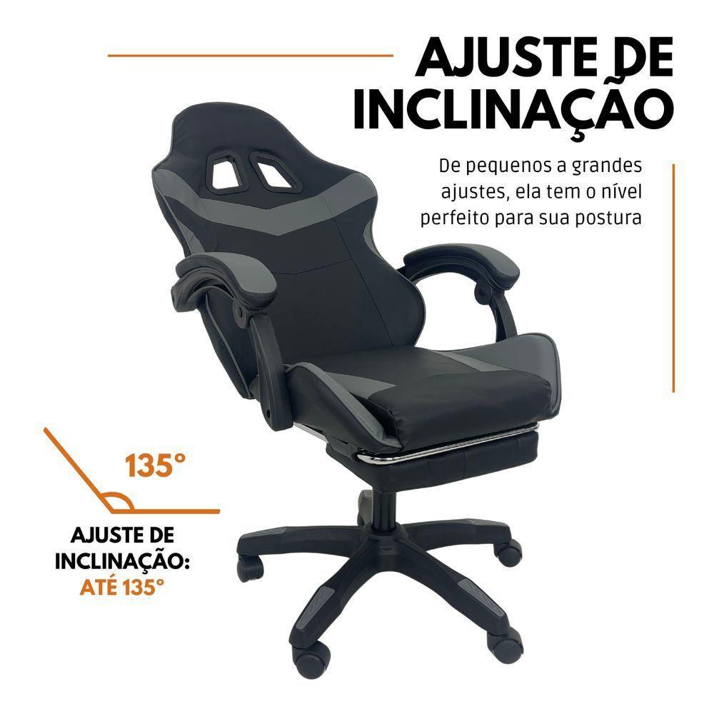 Cadeira Gamer Stillus Ergonômica Com Apoio Para Os Pés Cinza - 5