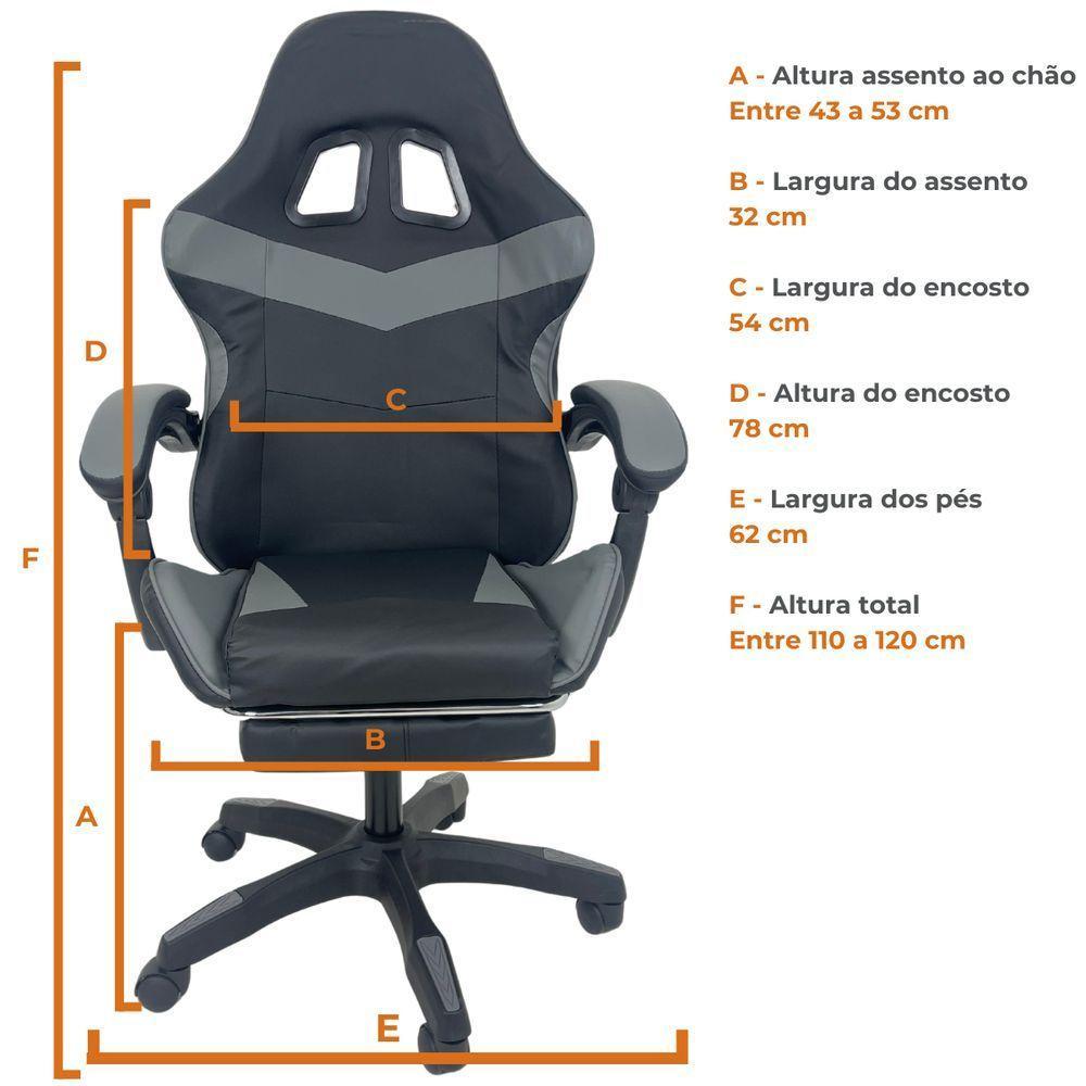 Cadeira Gamer Stillus Ergonômica Com Apoio Para Os Pés Cinza - 7