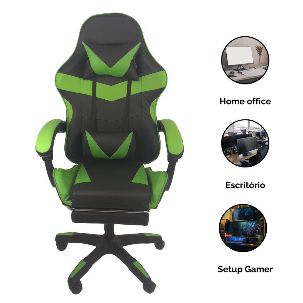 Cadeira Gamer Stillus Ergonômica Com Apoio Para Os Pés Preto Verde - 3