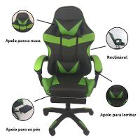Cadeira Gamer Stillus Ergonômica Com Apoio Para Os Pés Preto Verde - 2