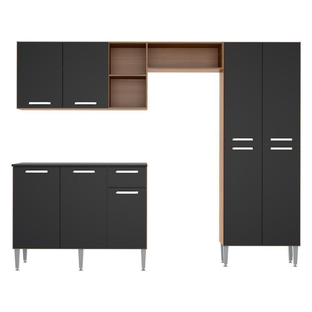 Cozinha Compacta Com Armário E Balcão Pequim Up Multimóveis V2999 Carvalho Avelã/Preta - 2