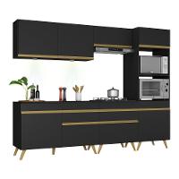 Armário De Cozinha Completa 252cm Com Leds Veneza Up Multimóveis V2035 Preto/dourado Preto/dourado - 1