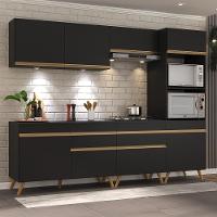 Armário De Cozinha Completa 252cm Com Leds Veneza Up Multimóveis V2035 Preto/dourado Preto/dourado - 6