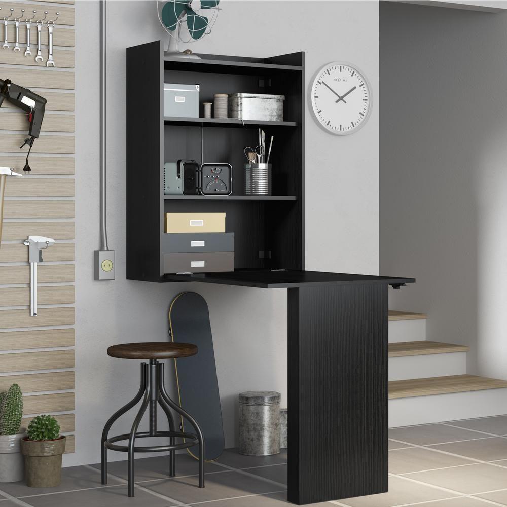 Mesa Dobrável Multiuso e Armário de Parede Preto - 2