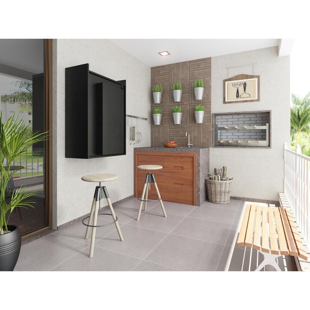 Mesa Dobrável Multiuso e Armário de Parede Preto - 6