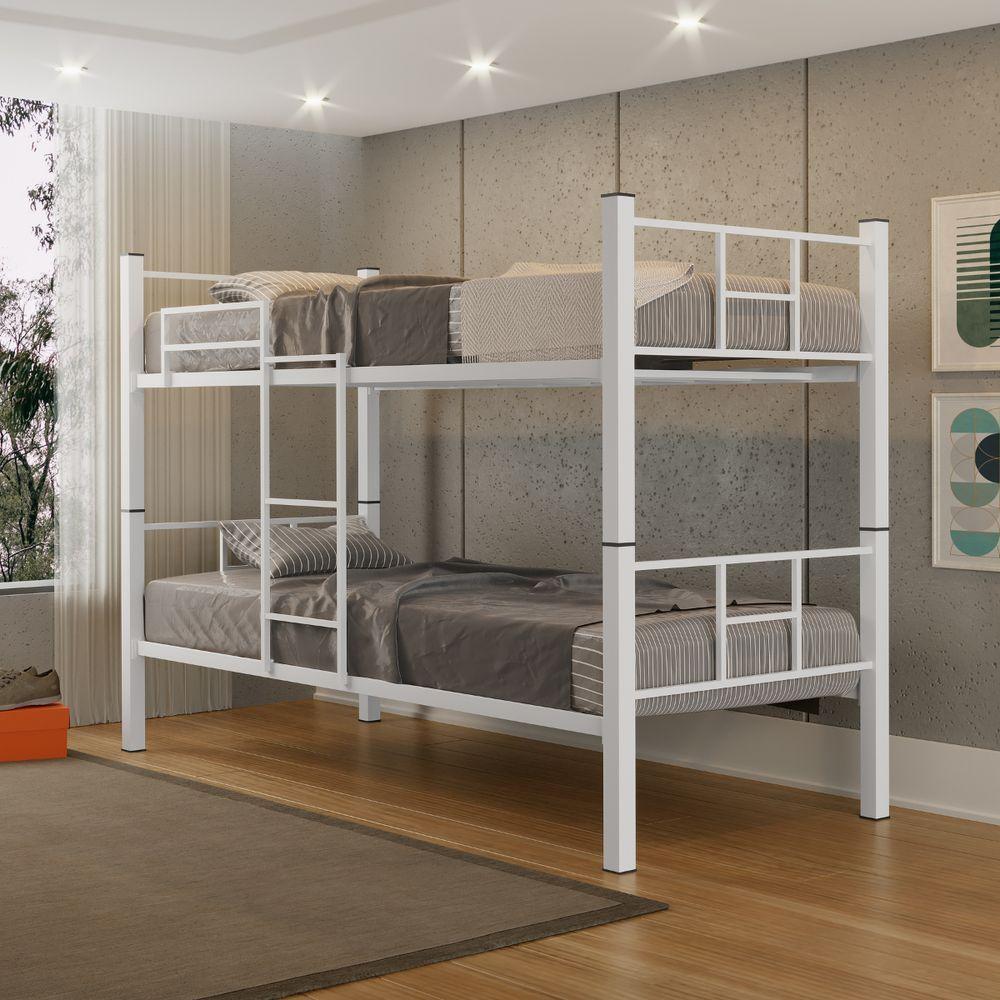 Beliche Solteiro Padr&atilde;o A&ccedil;o Vira 2 Cama Escada Grade Prote&ccedil;&atilde;o &lrm; Branco - 2