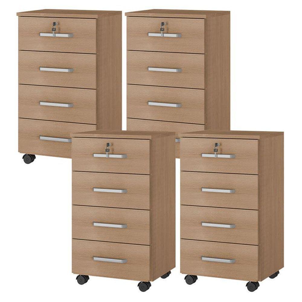 Kit 4 Gaveteiros Para Escritório Gávea Com Chave Freijó Fosco - Móveis Leão - 1