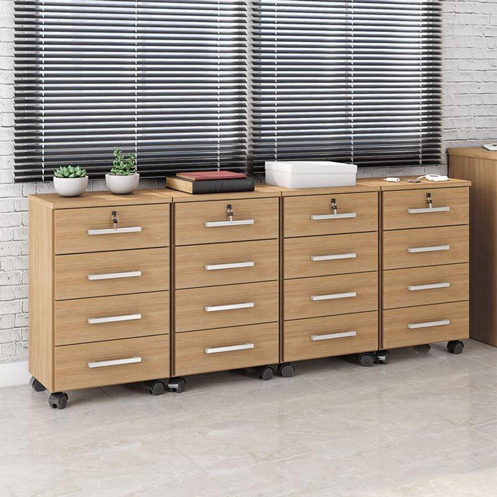 Kit 4 Gaveteiros Para Escritório Gávea Com Chave Freijó Fosco - Móveis Leão - 5