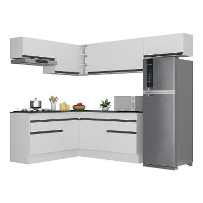 Armário de Cozinha Completa de Canto V2104 9 Portas 2 Gavetas MDF 242cm Preto