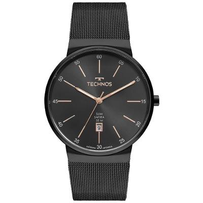 Relógio de Pulso Masculino GM12AG-1P Analógico com Pulseira de Aço Inox Preto Technos