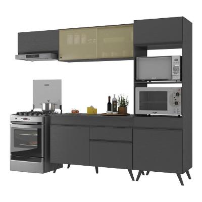Armário de Cozinha Compacta Veneza 7 Portas 1 Gaveta em MDF 252cm Preto