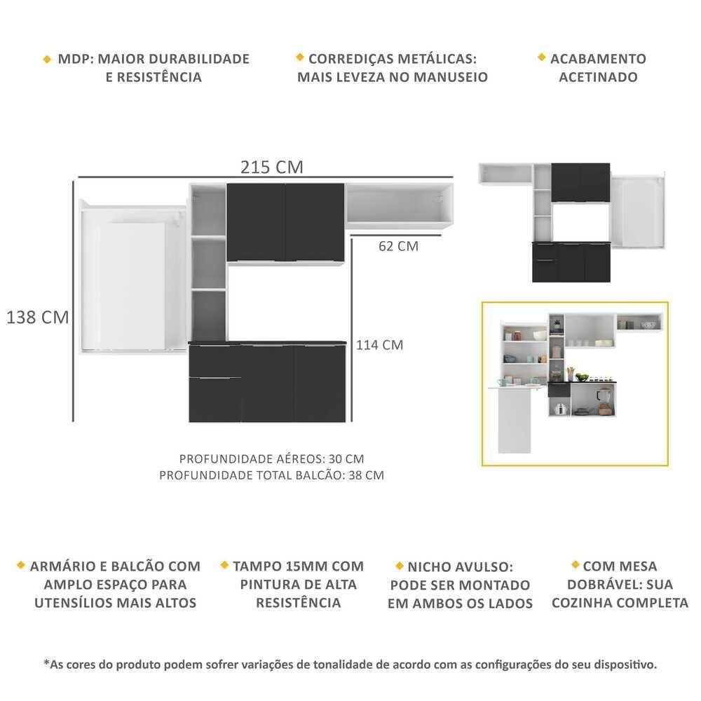 Cozinha Compacta com Mesa Dobrável Multimóveis Branca preta - 4