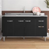 Balcão Gabinete Com Pia Inox 150cm 4 Portas E 1 Gaveta Gabriela Preto - Ajl Móveis - 2