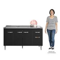 Balcão Gabinete Com Pia Inox 150cm 4 Portas E 1 Gaveta Gabriela Preto - Ajl Móveis - 5
