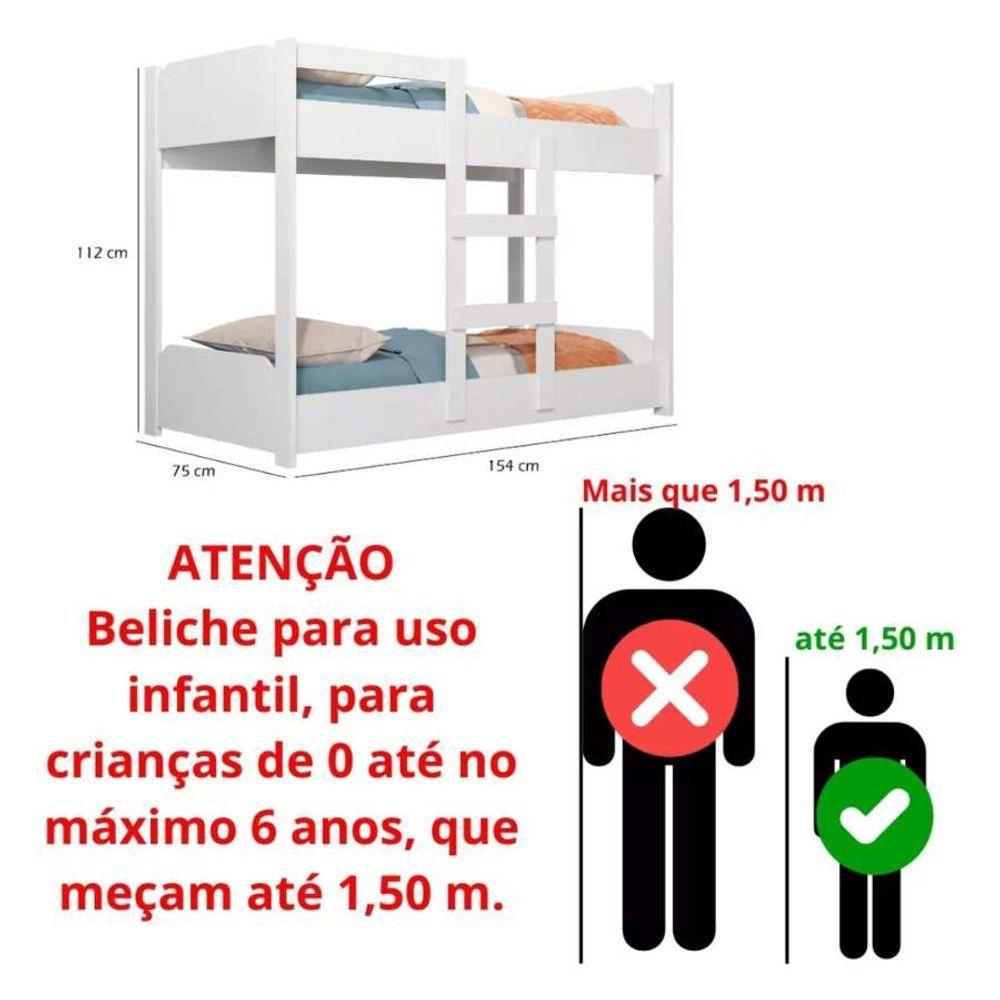 Beliche Minicama Infantil Quarto Criança Mdf Escada Grade Proteção Branco - 3