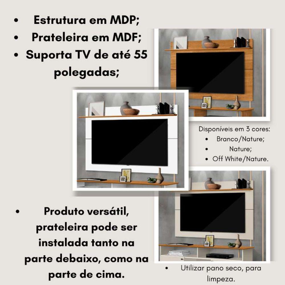 Painel Para Tv Até 55 Polegadas Versátil 100% Mdf 1 Prateleira Simples Nature - 3
