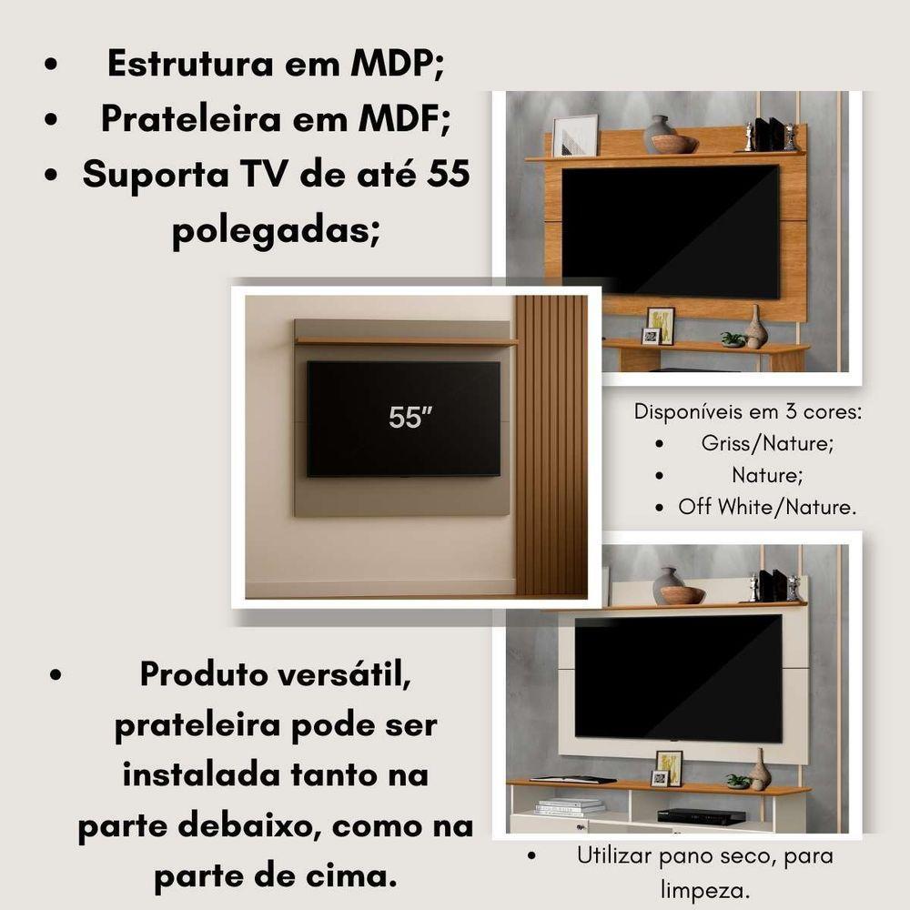 Painel Para Tv Até 55 Polegadas Versátil 100% Mdf 1 Prateleira Simples Nature/griss - 2