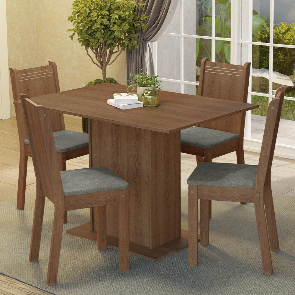 Conjunto Sala De Jantar Mesa Tampo De Madeira 4 Cadeiras Rustic Silver Luana Madesa - 1