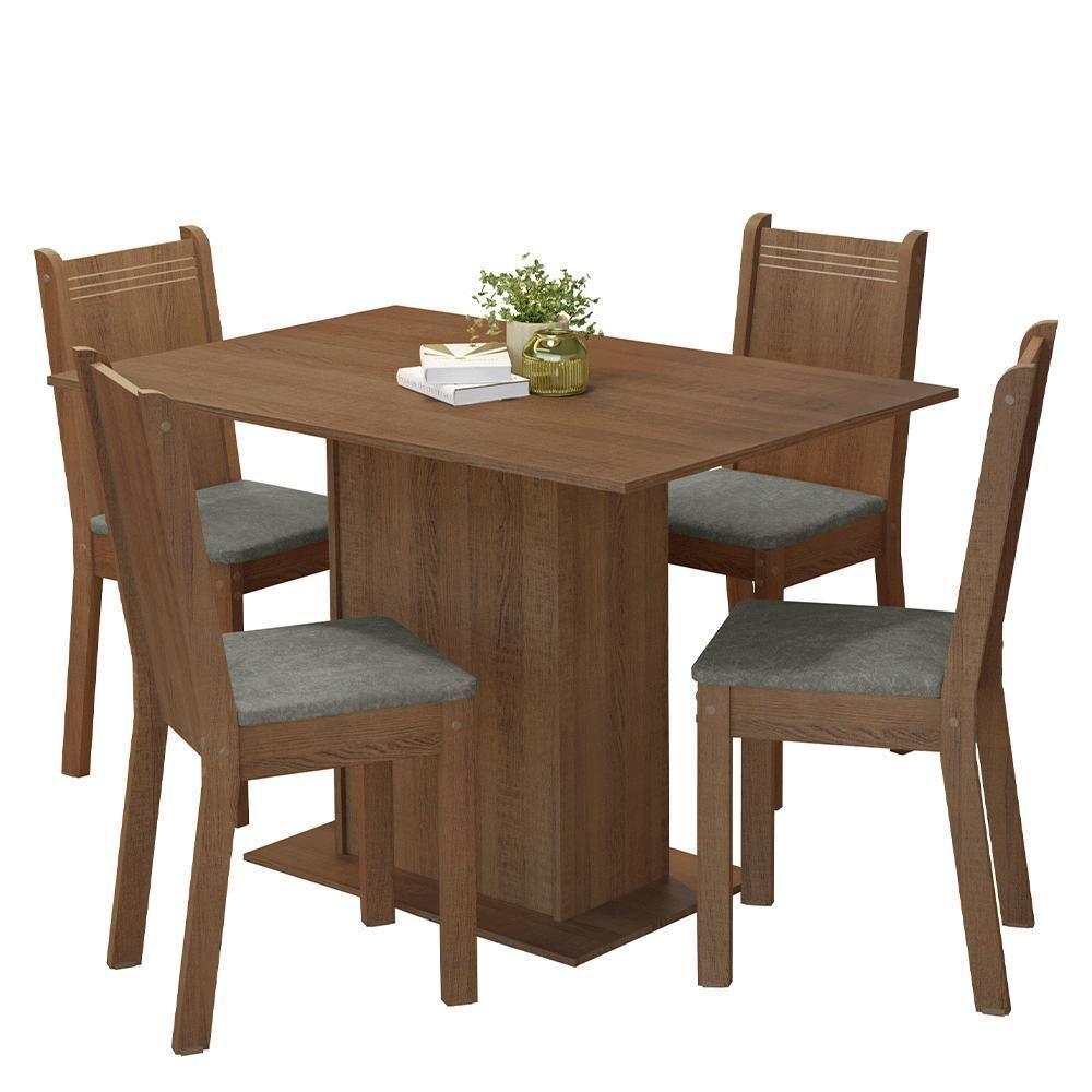 Conjunto Sala De Jantar Mesa Tampo De Madeira 4 Cadeiras Rustic Silver Luana Madesa - 2